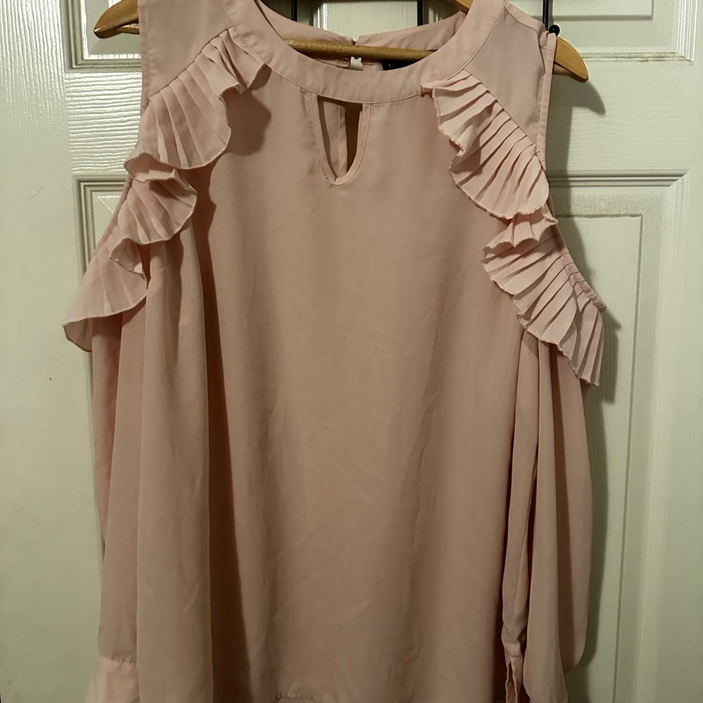 Pink Ruffled Cutout Blouse